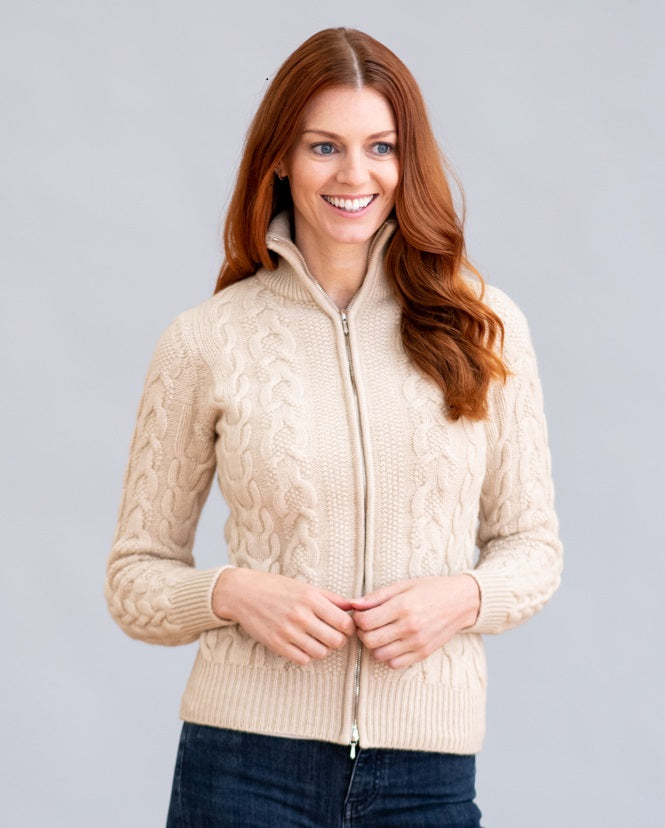 William Lockie Bomber Cable Zip Jacket In Cashmere